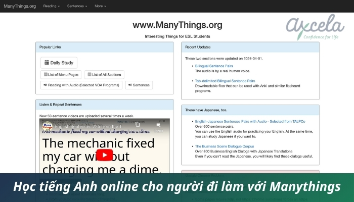 Manythings - Trang học tiếng Anh online cho người đi làm miễn phí