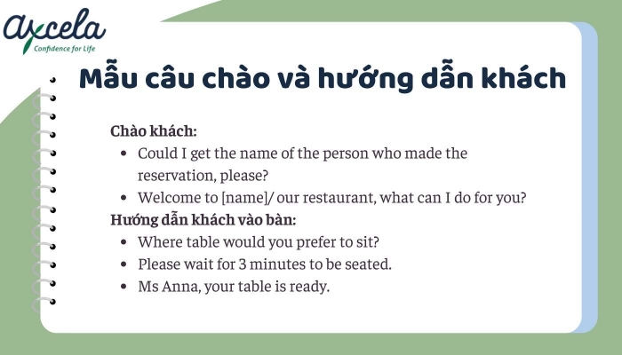 Mẫu câu tiếng Anh chào và hướng dẫn vị trí ngồi cho khách hàng nước ngoài 