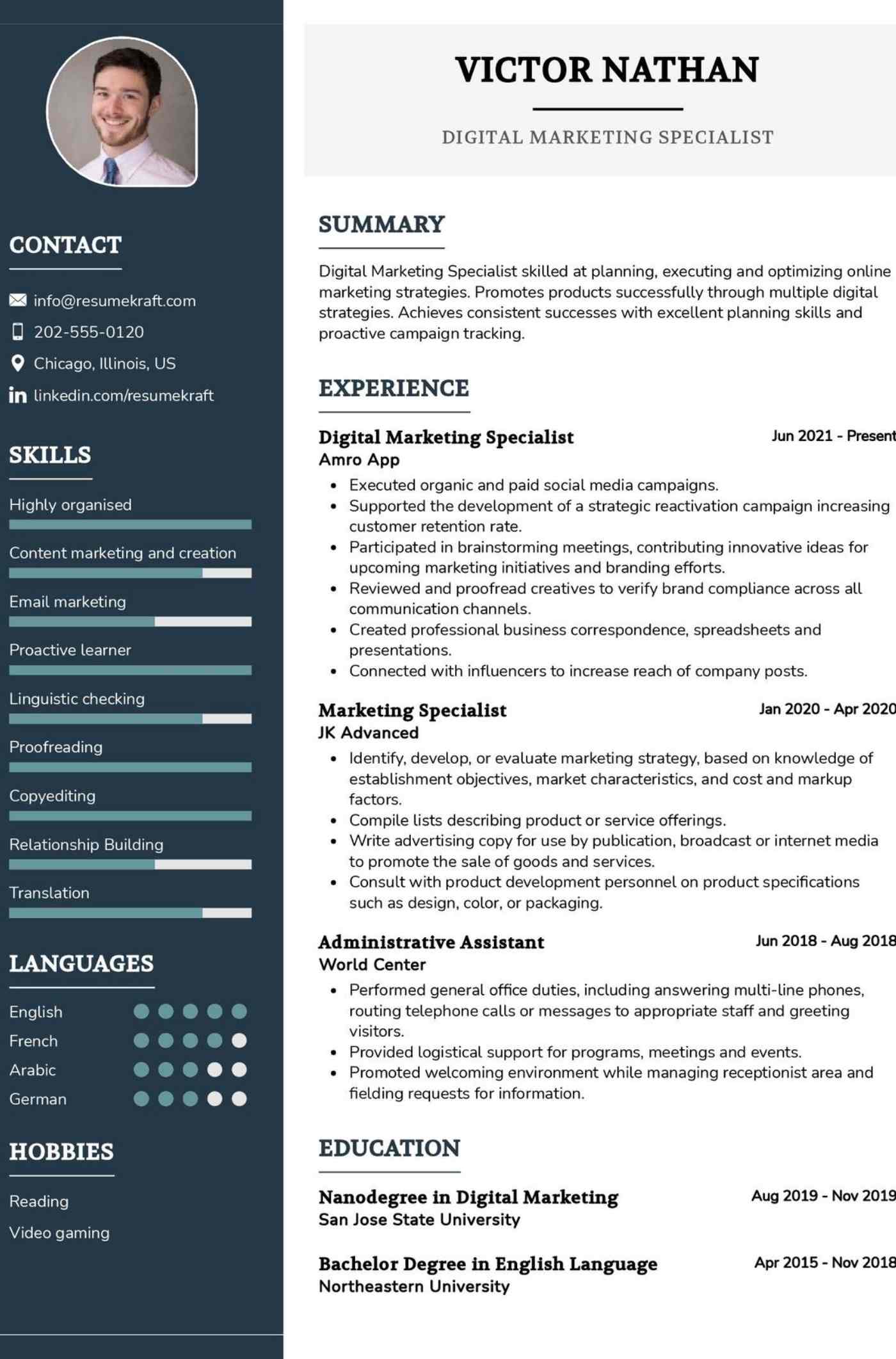 mẫu viết CV bằng tiếng Anh ngành Marketing