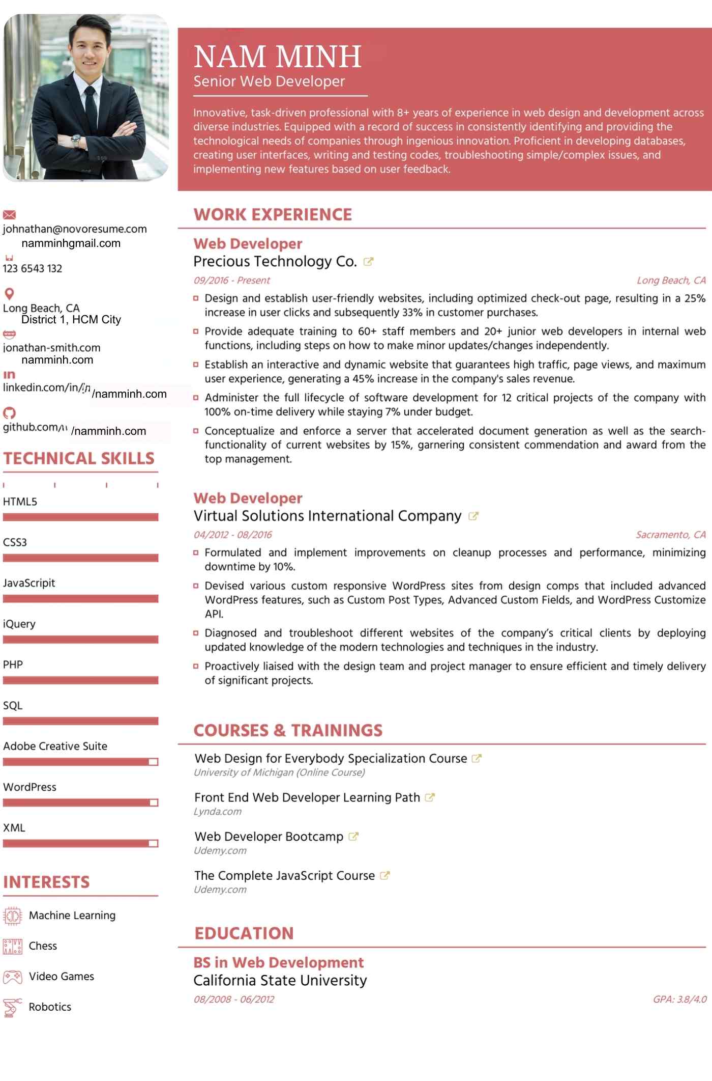 Mẫu CV tiếng Anh ngành IT