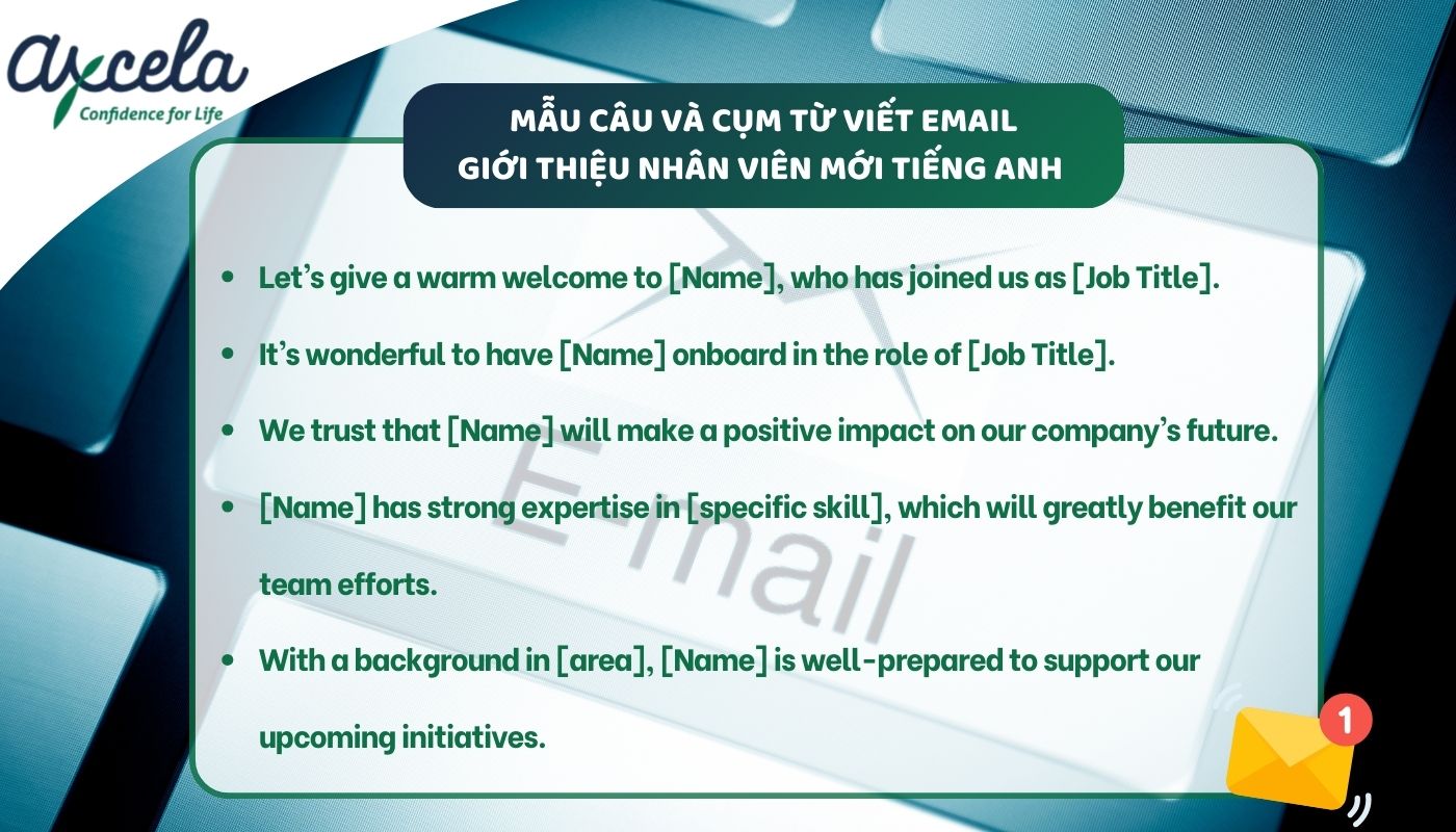 Các mẫu câu nên áp dụng vào email giới thiệu nhân sự mới bằng tiếng Anh