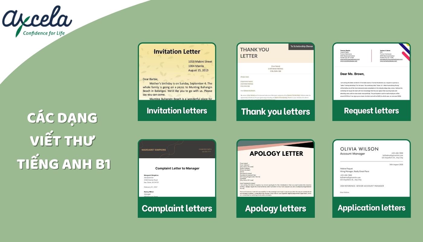 Tổng hợp dạng thư B1 phổ biến trong các bài thi